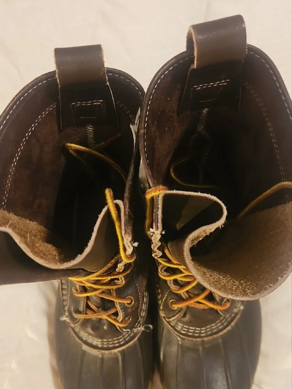 LL Bean Classic Duck Boots in Dark Brown with Tan Soles